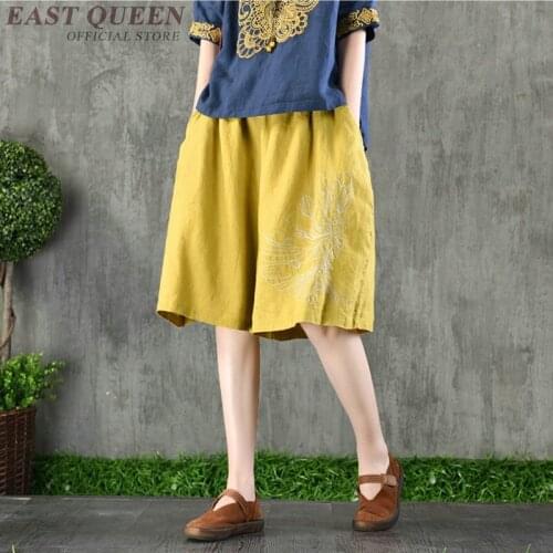 Pantacourt Ethnic Casual Pants Women 2019 Summer Online Chinese Store Embroidery Vintage Harajuku Baggy Breeches Trousers AA4040