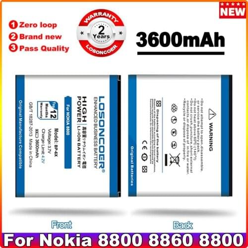 LOSONCOER 3600mAh BP-6X Battery / BP 6X BL-5X Battery Use For Nokia 8800/8860/8800 Sirocco/N73i 8801 886 8800s etc Mobile Phones