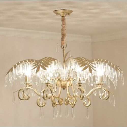 Light Luxury American Crystal Chandelier, Atmospheric Dining Room Chandelier, Living Room Personality Art Leaf Chandelier