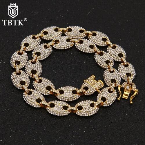 TBTK 13MM Trendy Iced Out Rhinestones Zinc Alloy Hiphop Coffe Bean Punk Necklace Fashion Men Women Charm Jewelry