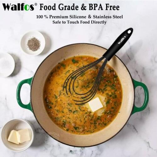 Walfos Silicone Whisk Stainless Steel Wire Whisk Heat Resistant Kitchen Whisks for Non-Stick Cookware Balloon Egg