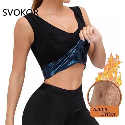 SVOKOR Hot Sweat Women Sleeveless Sauna T Shirts Body Shaper Workout Fat Burner Waist Trainer Corsets Females Slimming Tops