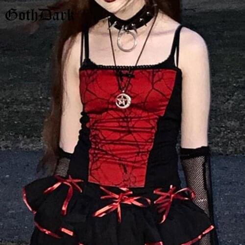 Goth Dark Mall Goth Emo Harajuku Lace Camis E-girl Women Summer Aesthetic Clothes Bodycon Backless Strap Patchwork Crop Tops