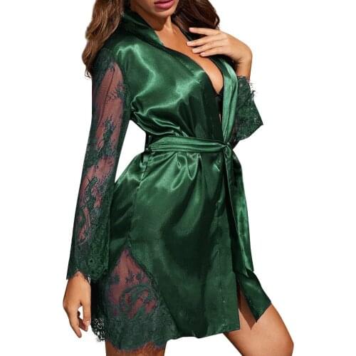 Women Sexy Nightgown Seductive Lingerie Silk Texture Lace Stitching Adjustable Belt Short Style Summer Pajamas