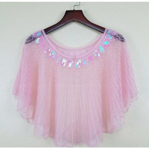 Womens 1920s Shawl Beaded Sequin Deco Evening Collar Shoulder Shrug Cape Bolero Flapper Cover Up Black/Red/Blue/Pink/Apricot