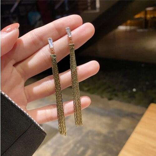 U-Magical Bling Bling Long Tassel Dangle Earring for Women Temperament Gold Color Metal Cubic Zircon Earring Jewelry Pendientes