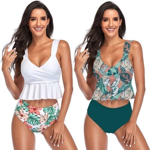 Womens Floral Print Skirt High Waist Two Piece Swimsuit 2021 Sexy Lady Bikinis Sets Push Up Summer Swimwear Beachwear