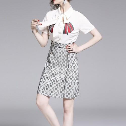 Fashion Patchwork Women Abstract Print Dress Short Sleeve OL Work Dresses D4538