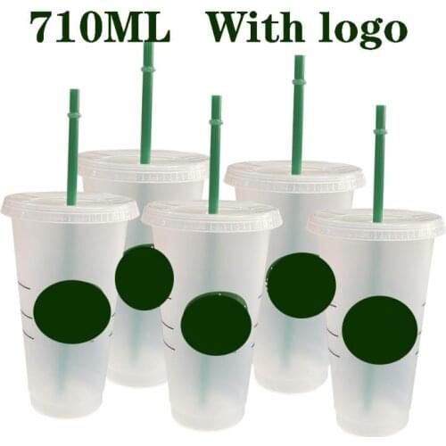 1/5PC Plastic Straw Cup Transparent Coffee Water Mug With Lid Logo Outdoor Portable Tumbler Drinkware Support Dropship Wholesale