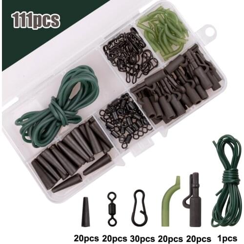 111Pcs/Box Carp Fishing Tackle Kit With Rolling Swivels Anti Tangle Sleeves Lead Clips Terminal Accessories For Carp