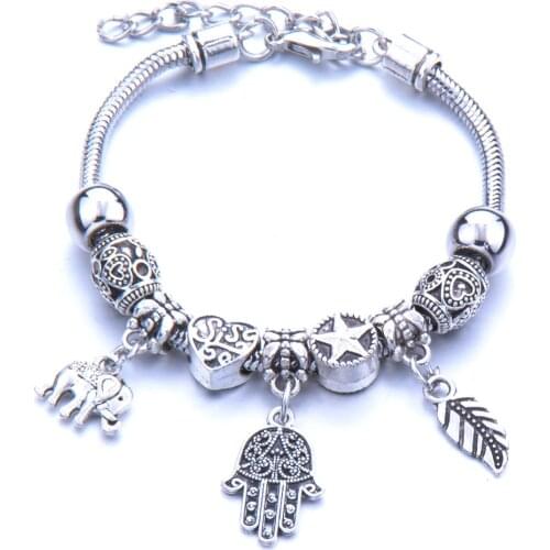 2021 latest alloy hollow pattern couple girl can open beaded bracelet lobster clasp animal bead bracelet Pandora-style
