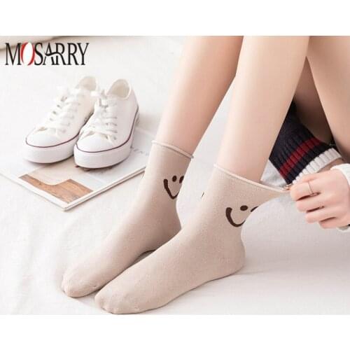 3 Pairs/Set Women Fashion Socks Cotton Solid Cartoon Smiley Comfortable Girl Kawaii Funny Ankle Socks