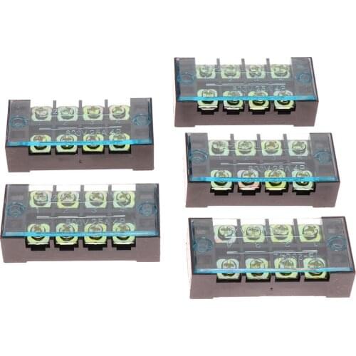 5 Pieces 600V 25A Dual Row Electric Barrier 4 Position Terminal Strip Blocks