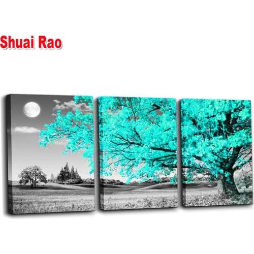 Full Square/Round Drill 5D DIY Diamond Painting Fluorescent Tree 3D Embroidery Cross Stitch 5D Triptych Art Green Landscape