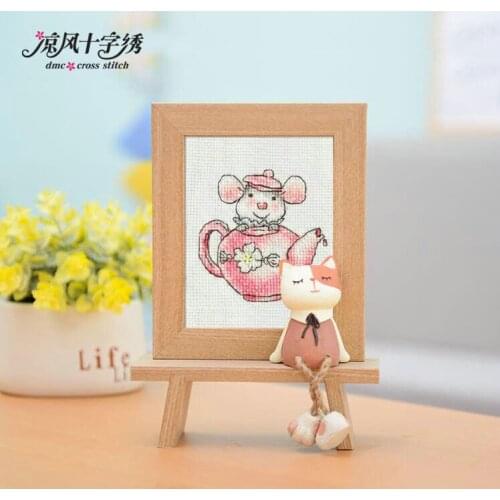Teapot mouse cross stitch kit DMC brand thread animal dog count canvas fabric embroidery handmade needlework