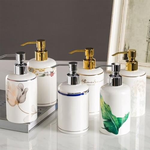 Liquid Soap Dispenser Ceramic Bathroom Shampoo Shower Gel Bottle 304 SUS Press Type Head For KTV Salon Bone China Bath Hardware