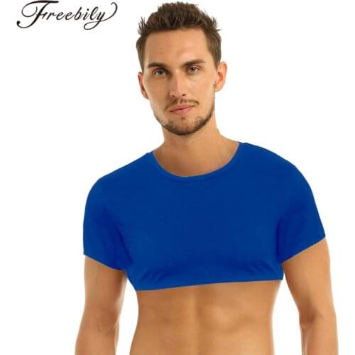 Running T-Shirts Mens Sports Cotton T-shirt Round Neck Short Sleeves Homme Cropped Tops Basic Pullover Casual Crop Tops T-Shirt