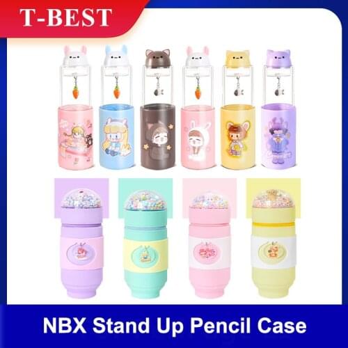 NBX Stand Up Pencil Case Storage Box Cute Cartoon Magnetic Turnbuckle Pen Holder with Pencil Sharpener Eraser