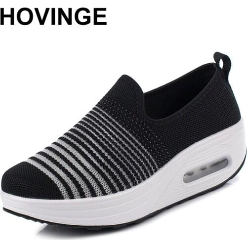 HOVINGEWomen Breathable Fly Wire Slimming Shoes 4.5CM Height Increasing Lace-Up Rocking Shoes Toning Sport Fitness Sneakers Plat
