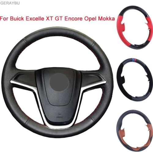 GERAYBU Custom DIY Black Artificial Leather Hand-sewn Car Steering Wheel Cover For Buick Excelle XT GT Encore Opel Mokka