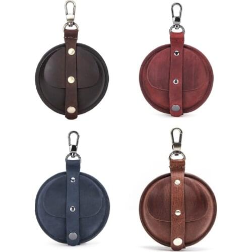 Wear-resistant Leather Case Portable Protective Cover Pouch with Keychain for Samsung Galaxy-Buds live Earphones
