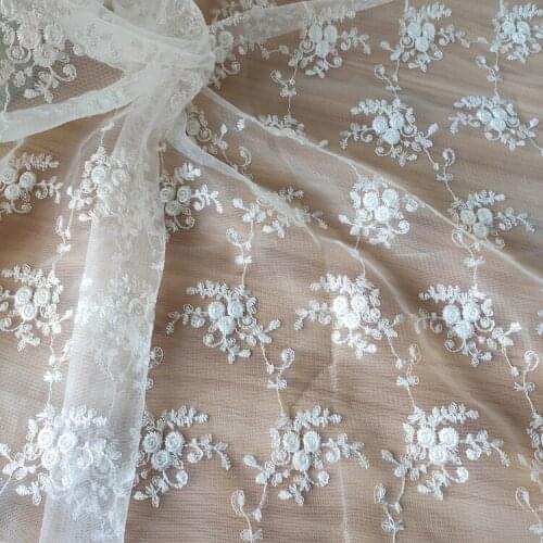 Quality lace fabric Small white floral embroidery sewing Top grade wedding dress skirt headdress tissus