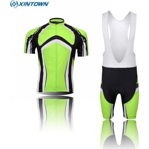 XINTOWN Team Mens Ropa Ciclismo Cycling Jersey Pad Bib Short Set MTB Bike Bicycle Clothing Set Shaped Green S-5XL