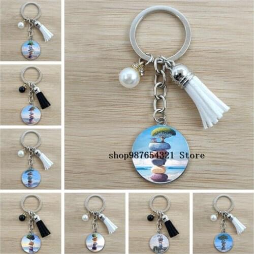 Creative transfer keychain glass cabochon lucky keychain car bag pendant keychain gift for relatives and friends