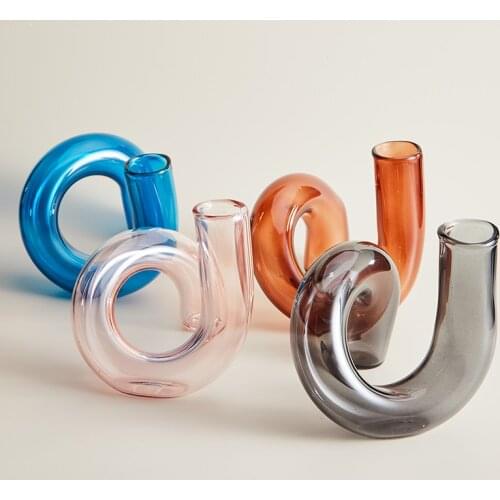 Creative Glass Candle Holder For Home Decor Decorative Handmade Wedding Decoration Candle Holder Transparent Flower Vase