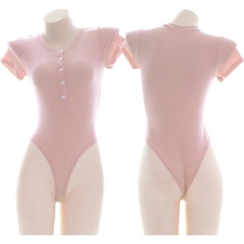 Summer Sexy Anime Bodysuit Women Skinny Buttons Sheer Body Mujer Short Sleeve Fashion Sukumizu Swimsuit Tops Jumpsuit