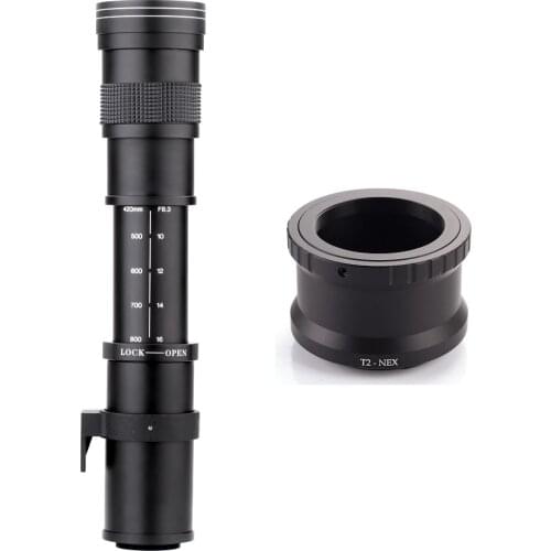 Lightdow 420-800mm F8.3-F16 Super Manual Telephoto Zoom Lens +T2-NEX Adapter Ring for Sony E-Mount Camera NEX-5R/5N/5C,A7 A7R