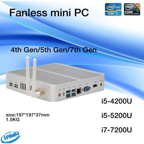 Linux/Windows 10 pc i5 4200U/5550U i5 5250U/5200U i5 7200U CPU Fanless htpc.3 Years Warranty Nuc HD620 Freeshipping
