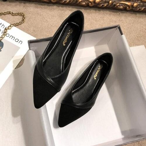 New Women Pointed Toe Suede Patchwork Flat Shoes Woman Mixed Color Loafers Soft Bottom Ballet Flats Plus Size 43 44