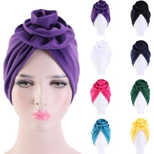 Fashion soft Flower cotton Plain Hijab Cap Women Muslim Turban Hat Islamic Scarf Turban Warm Bandana Hat Lady Hair Accessories