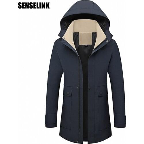 Mens New Business Casual Jacket 2020 Long Trench Coat Warm Windbreaker Korean Plus Velvet Thick Solid Color Fashion 5XL