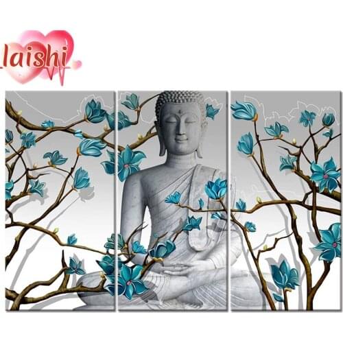 3pcs Blue flower, meditating buddha, zen Diamond Painting Diamond Embroidery Cross Stitch Kit Mosaic Picture Gift Bedroom Decor