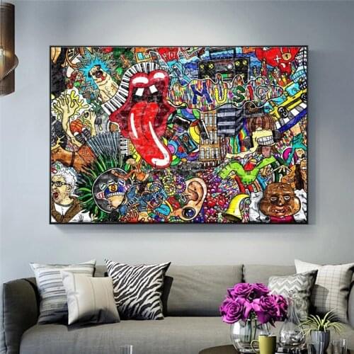 Music Graffiti Art Canvas Painting Abstract Animals and Figures Posters and Prints Street Wall Art Picture Home Decor Cuadros