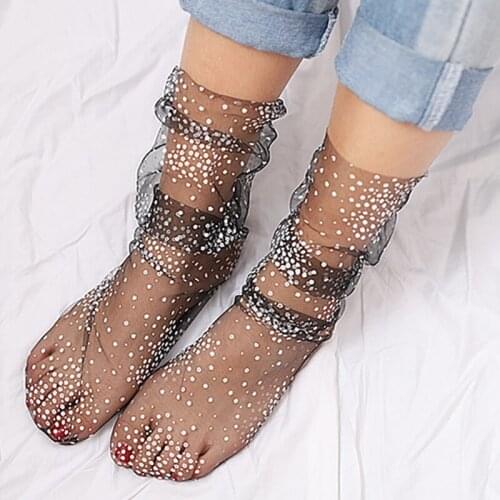 New Arrive INS Super Popular Mesh Thin Gauze Floral Elegance Gentle Woman Spring Street Fashion Celebrity Style Loose Crew Socks
