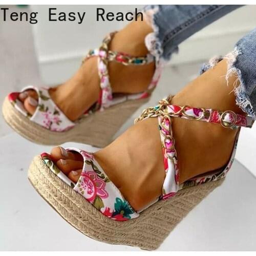 2021 New Denim Sandals Roman Sandals High Quality Wedges High Heels Peep-Toe Platform Shoes Woman 34-43