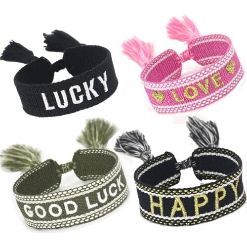 Wholesale Adjustable Size Inspirational Vow Letter Embroidery Charm Bracelets for Women Couple Friendship Jewelry