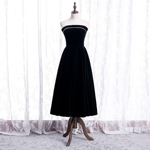 Bespoke Occasion Dresses Vintage Satin Strapless Sleeveless Backless A-Line Luxury Black Elegant Women Formal Evening Gown HB153