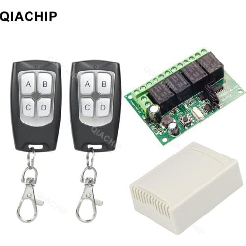 QIACHIP 433Mhz Remote Controls DC 12V 24V 10A Wireless Remote Switch 4CH Relay Module Receiver and EV1527 RF Transmitter