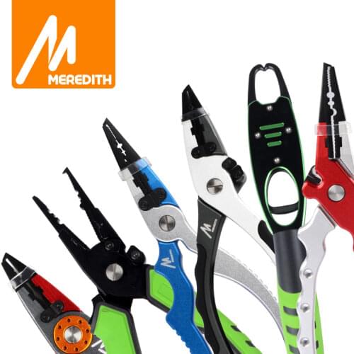 MEREDITH Aluminum Alloy Fishing Pliers Split Ring Cutter , Fishing Lip Grip Weight Scale Sheath&Retractable Tether Combo Tackle