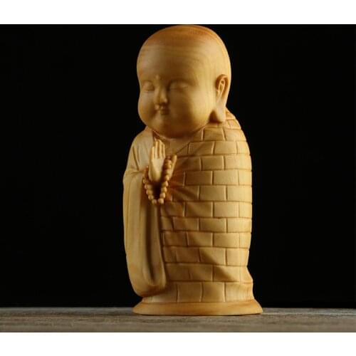 Boxwood 8cm Monk Sculpture Wood Buddha Statue Zen Collection Little Monk Home Decor
