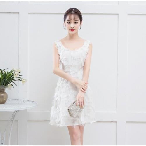 Knee-Length Chiffon Sleeveless Luxury Sexy Short Elegant White Cocktail Short Formal Cocktail Dress Party Dresses 9378