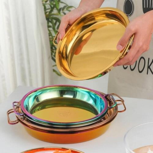 Stainless Steel Cold Noodle Plate Steaming Dish Portable Stainless Steel Steamed Rice Tray Handle Steaming Plate for Kitchen