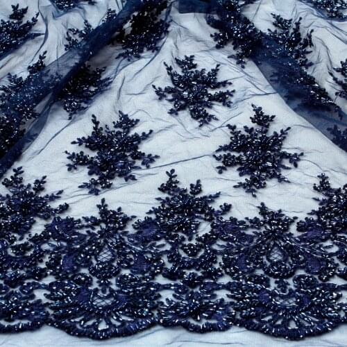 La Belleza 1yard heavy handmade beaded lace fabric deep blue/royal blue /wine/ivory/gray wedding dress lace fabric 49'' width