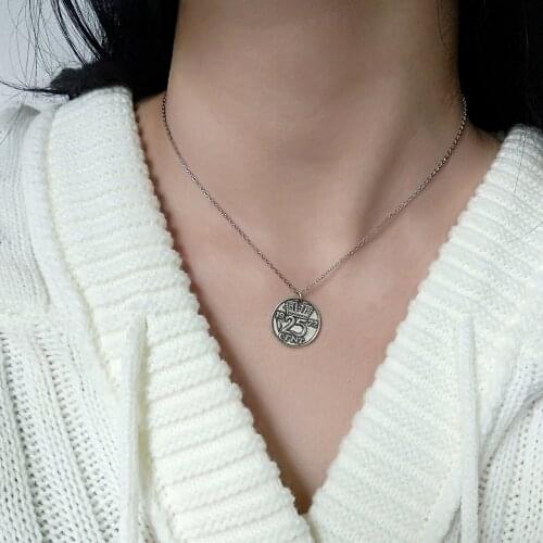 925 Silver Vintage Necklace Round Coin Pendant Number Necklace Personality Clavicle Chain Womens Jewelry Chain Necklace