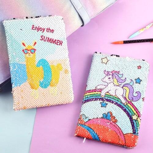 Foreign trade creative stationery cute fish scale sequin flip cartoon notepad alpaca unicorn a5 childrens notebook gift