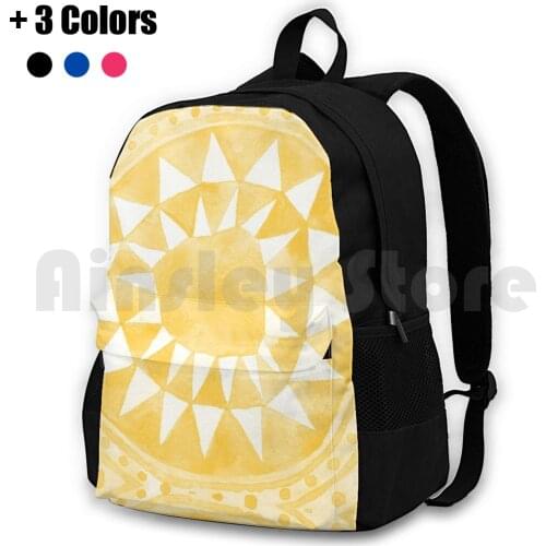 Yellow Tribal Circle Outdoor Hiking Backpack Riding Climbing Sports Bag Pattern Bohemian Ethnic Tribal Boho African Watercolor